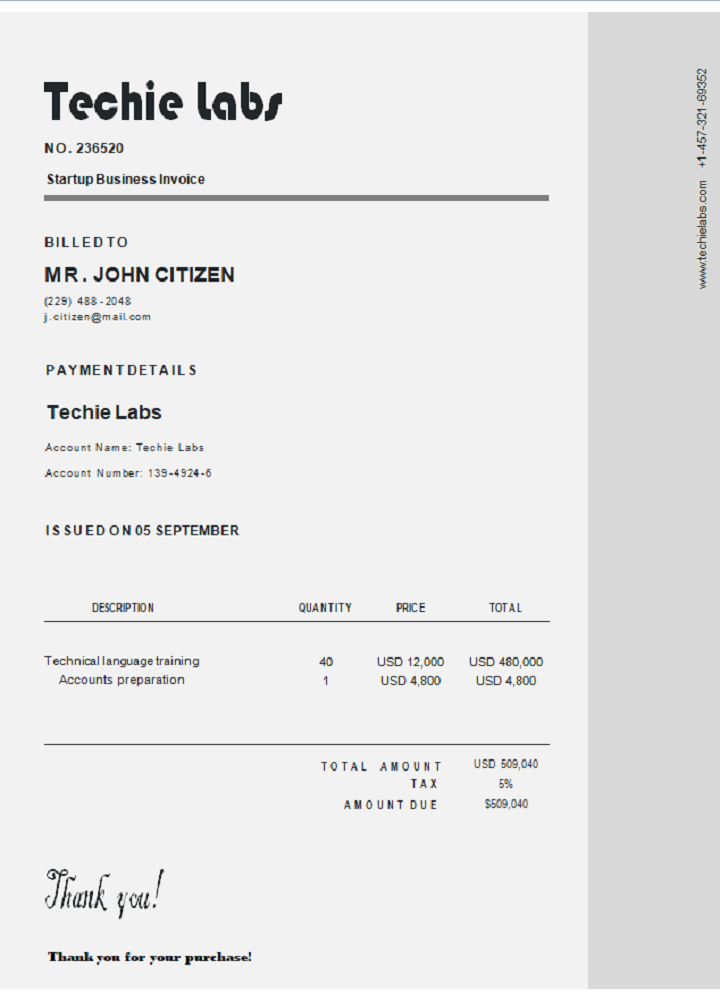 USA Techie Labs invoice PSD template